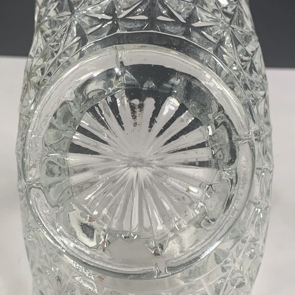L.E. Smith Clear Pressed Glass Basket Daisy Button Pattern Applied Handle Vtg